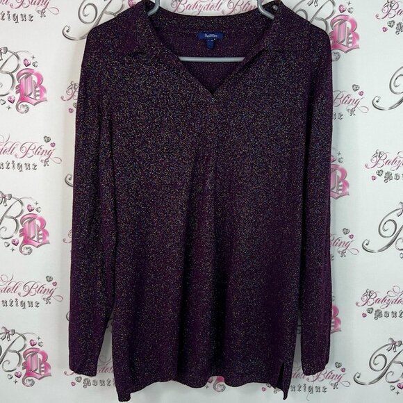 Reitmans long sleeve collared glitter sweater Sparkling Purple Blouse - Picture 1 of 7